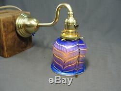 Antique Brass Wall Sconce Light Cobalt Gold Aurene Pulled Feather Glass Shade