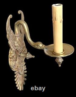 Antique Brass Wall Sconces Swans ca. 1930 Portugal