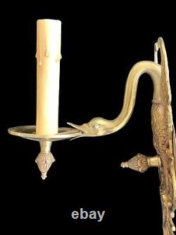 Antique Brass Wall Sconces Swans ca. 1930 Portugal