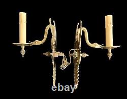 Antique Brass Wall Sconces Swans ca. 1930 Portugal