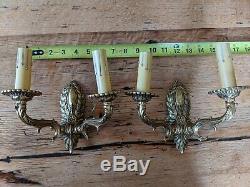 Antique Brass Wall Sconces from Europe. One Pair. Rewired. New Candle Covers