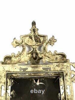 Antique Candle Holder 1800s Ornate Wall Mirror Sconce Gilt Bronze Brass Fixture