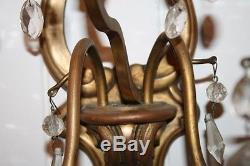 Antique Candle Sconces Gold Finish Glass Prisms Chic Large Wall Mount