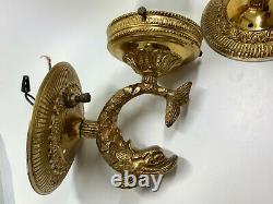 Antique Cast Brass Art Deco Dolphin Fish wall sconce ceramic socket 9 available