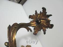 Antique Cast Brass Wall Lights Sconces Gilt Leaf Old Rococo Old Light Vintage