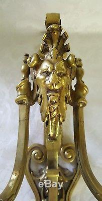 Antique Cast Bronze Ornate Wall Sconce Candle Holder Heavy Lion Face Unique