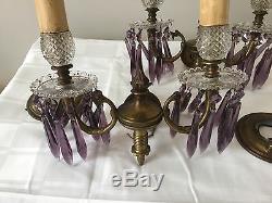 Antique Crystal Bronze Figural French Wall Sconces Pair Two Pair Available