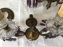 Antique Crystal Bronze Figural French Wall Sconces Pair Two Pair Available