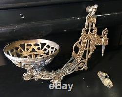 Antique Early 1900s Art Nouveau Brass Wall Sconce Oil Lamp /Plant Candle Holder