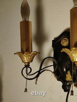 Antique Early American Cast Metal Set Of 2 Wall Sconces Light Fixture