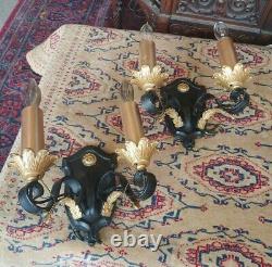 Antique Early American Cast Metal Set Of 2 Wall Sconces Light Fixture