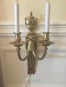 Antique Federal French Empire Neoclassical Extra Large Pair Gold Wall Sconces