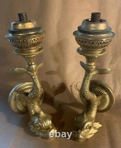 Antique Figural Dolphin Fish Nautical Wall Sconce Lighting Fixture Lamp