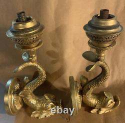 Antique Figural Dolphin Fish Nautical Wall Sconce Lighting Fixture Lamp