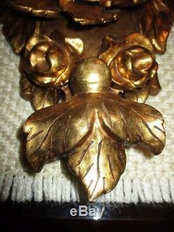 Antique Florentine gilt gold carved wood Wall Shelves Corbel Sconce with roses