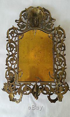 Antique France Style Gold Gilt wall Mirror with 2 Candle Sconces