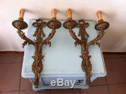 Antique French Bronze Sconces Wall Lights Leaves & Grapes Large 19 Inches