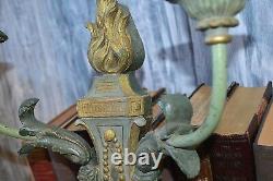 Antique French Empire Flame Gilded Wood Wall Sconce Light Fixture Turquoise