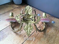 Antique French Empire Ormolu Gold Gilded Porcelain Candle Sconce Wall Light Lamp