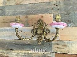 Antique French Empire Ormolu Gold Gilded Porcelain Candle Sconce Wall Light Lamp