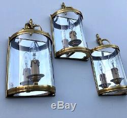 Antique French Gilded Convex Set Of Three Wall Lanterns Sconces Lights