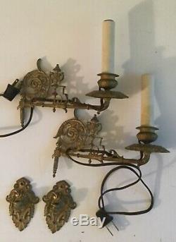 Antique French Gilded Single Light Wall Sconces Pair Electrified