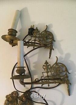 Antique French Gilded Single Light Wall Sconces Pair Electrified