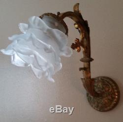 Antique French Rose Petal Wall Sconce Bronze Brass Ornate shabby paris floral
