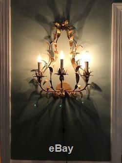 Antique French Wall Chandelier Sconce Light Lamp Vintage Gold Gilt Shabby Chic