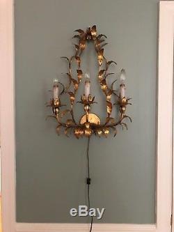 Antique French Wall Chandelier Sconce Light Lamp Vintage Gold Gilt Shabby Chic