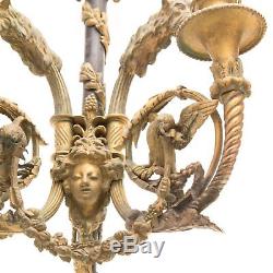 Antique Gas Pair French Directoire Bronze Figural Wall Sconces Goat Bird Faces
