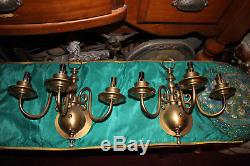 Antique Georgian Style 3 Arm Wall Mounted Sconce Light Fixture-Gold Color-Pair