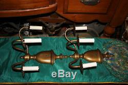 Antique Georgian Style Brass Metal 3 Arm Wall Sconce Light Fixtures-Pair-Simple