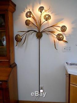 Antique Gilt Hydrangea Tole Wall Lamp Sconce Sculpture Italy