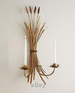 Antique Gold Iron Wheat Sheaf Sconce Pair Candle Holder Wall Light Set Of 2