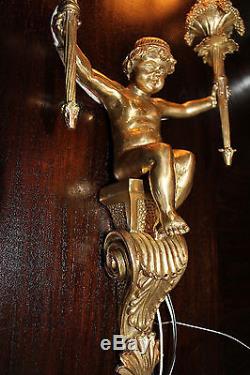 Antique Gorgeous Solid Brass Vintage Cherub Wall Lamp Sconce