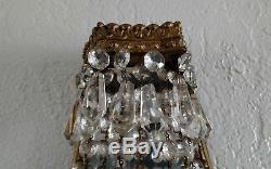 Antique Guilded Brass Crystal French Empire Chandelier Wall Sconce