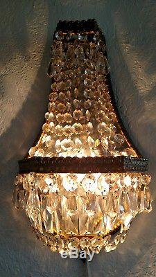 Antique Guilded Brass Crystal French Empire Chandelier Wall Sconce