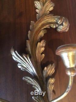 Antique Italian Carved Wood Gilt Wall Sconces Candle Holders