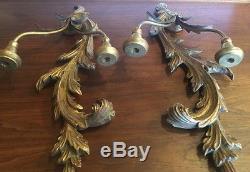 Antique Italian Carved Wood Gilt Wall Sconces Candle Holders