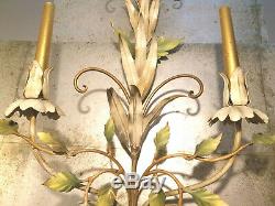 Antique Italian ToleToleware Metal Candlestick Holder Wall Sconce Floral Painted