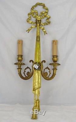 Antique Large French Bronze Wall Sconce Louis XVI Candelabra Light Fixture