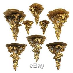 Antique Lot 8 Italian Gilded Giltwood Rococo Wall Mount Brackets Shelves Sconces