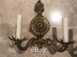 Antique Neoclassical Brass Bronzed Wall Sconces (pair) C. B. M. Reading PA 1924