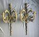 Antique Old Gas Pair French Neoclassical Dore Bronze Figural Wall Sconces Goat
