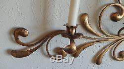Antique Original Gilded Gold & Metal Wall Sconce Candle Holders
