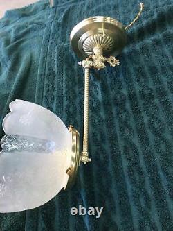 Antique Original Pair Converted Gas Wall Lights Sconces With Shades