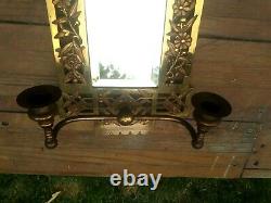 Antique Ornate Wall Beveled Mirror Candle Holder Sconce Bronze Heavy Cherub 1885