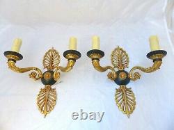 Antique PAIR French Empire Wall Light Sconce 2 Lights Swan Gilded Bronze 1900