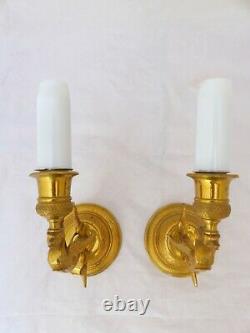 Antique PAIR French Empire Wall Light Sconce RARE 1 Light Swan Bronze 1900